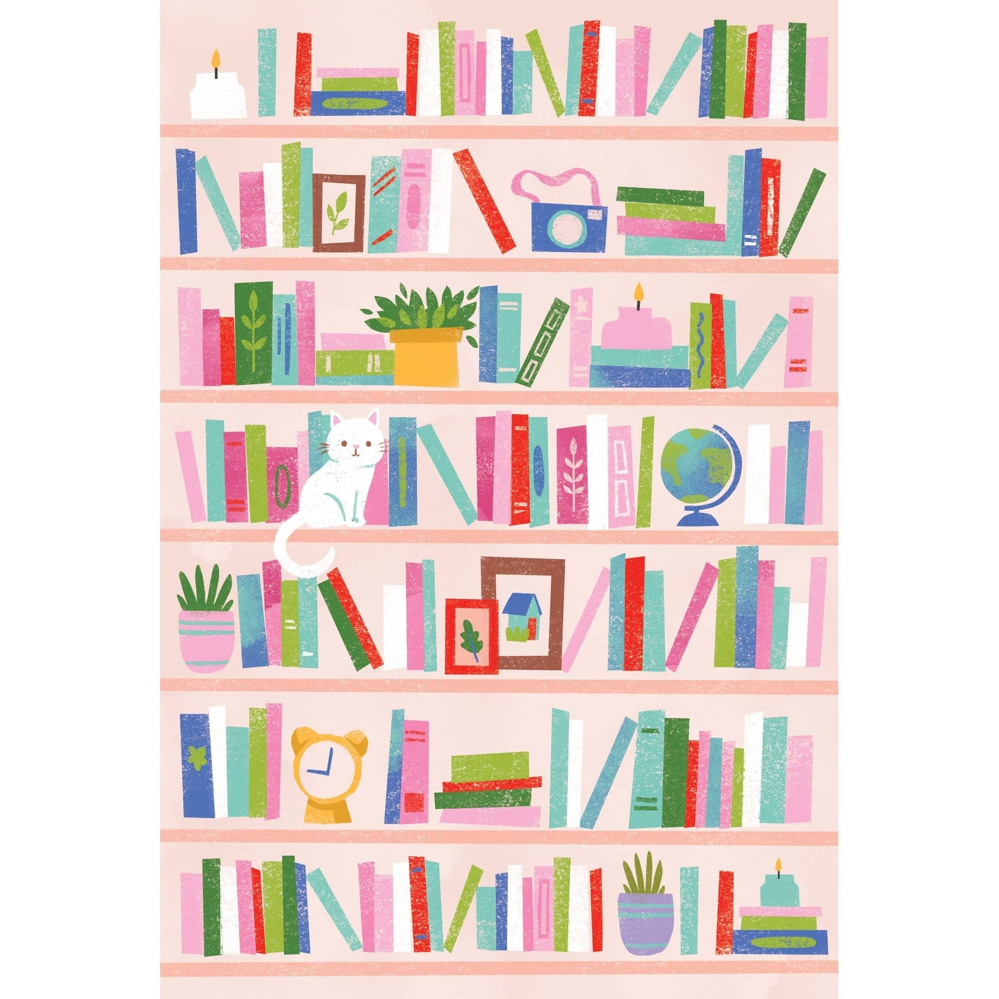 Pictura Cat Bookshelf Note Card from the Everyday Cards collection, featuring a playful cat illustration on a white background.